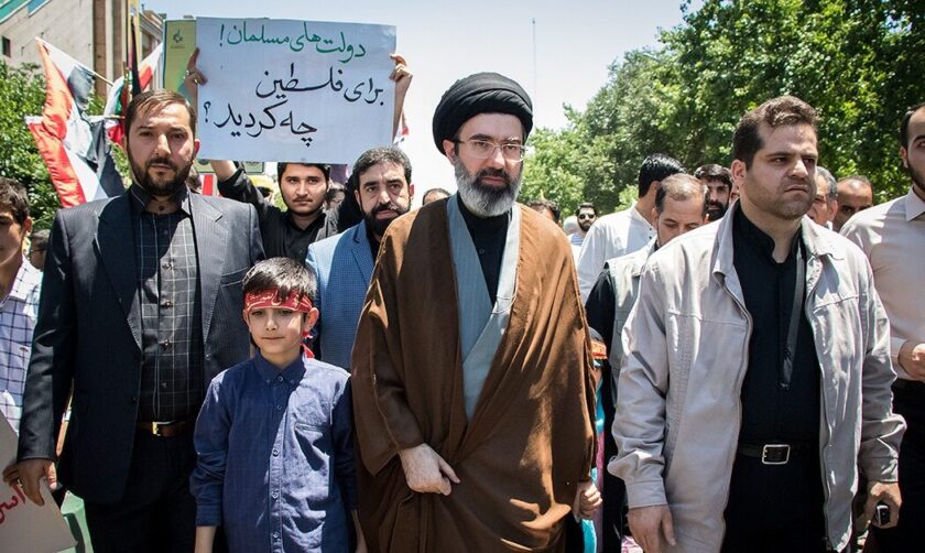 mojtaba khamenei and his son in quds day 1397 e1772632919589