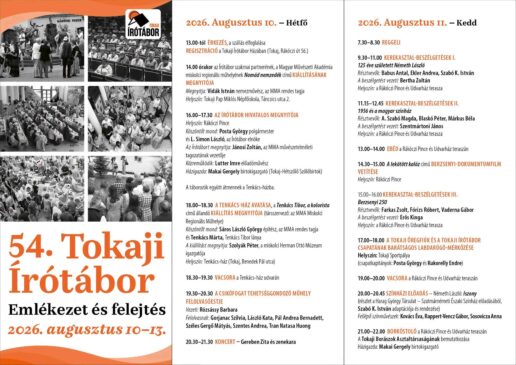 008 az 54. tokaji Írótábor programja