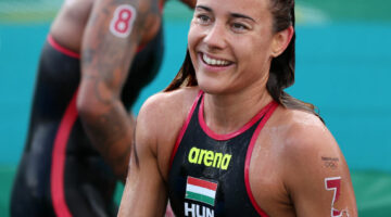 TOKYO, JAPAN - AUGUST 04: Anna Olasz of Team Hungary after competing in the Women's 10km Marathon Swimming on day twelve of the Tokyo 2020 Olympic Games at Odaiba Marine Park on August 04, 2021 in Tokyo, Japan. (Photo by Atsushi Tomura/Getty Images)