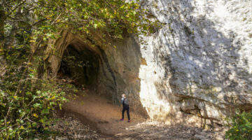 The Suba-lyuk Neanderthal cave is being seen in Cserepfalu, Hungary, on November 7, 2023. The cave was inhabited by Neanderthal men 71 or 61 thousand years ago. (Photo by Michal Fludra/NurPhoto via Getty Images)
