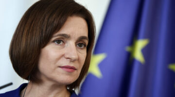 FILE PHOTO: Moldovan President Maia Sandu looks on during a press conference, as she meets with German Chancellor Olaf Scholz in Berlin, Germany, May 17, 2024. REUTERS/Liesa Johannssen/File Photo