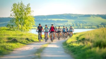 Photorealistische Landschaftsaufnahme mit Gruppe von Radfahrern