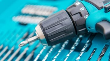 Cordless Driller Set. Construction Equipment Closeup.