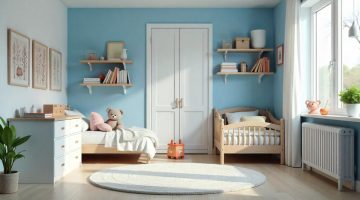 bright children's room with two beds in a home