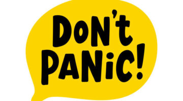 Do not panic text. Speach bubble with words. Dont panic. Printable graphic tee. Design doodle for print. Vector illustration. Colorful. Cartoon hand drawn style