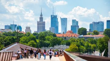 pedestrian and bicycle footbridge over the vistula river, warsaw, poland